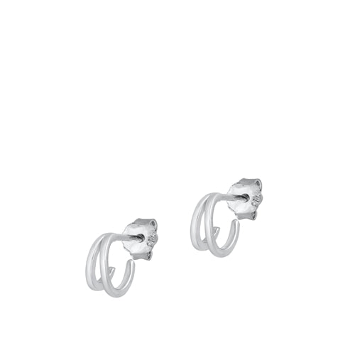 Sterling Silver Rhodium Plated Double Hoop Stud Earrings