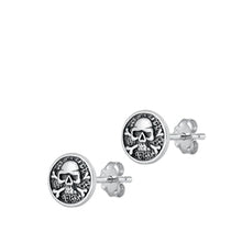 Load image into Gallery viewer, Sterling Silver Oxidized Skull Stud Earrings
