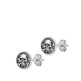 Sterling Silver Oxidized Skull Stud Earrings
