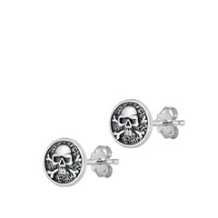 Sterling Silver Oxidized Skull Stud Earrings
