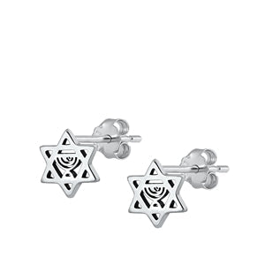 Sterling Silver Oxidized Star of David Stud Earrings