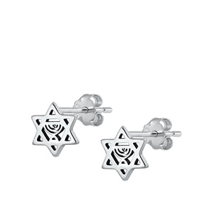 Sterling Silver Oxidized Star of David Stud Earrings