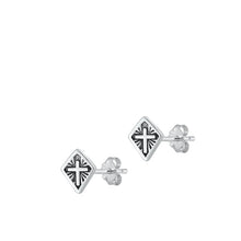 Load image into Gallery viewer, Sterling Silver Cross Oxidized Stud Earrings