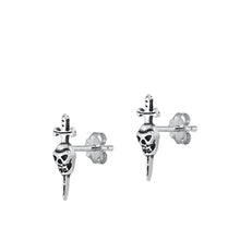 Load image into Gallery viewer, Sterling Silver Oxidized Sword and Skull Stud Earrings