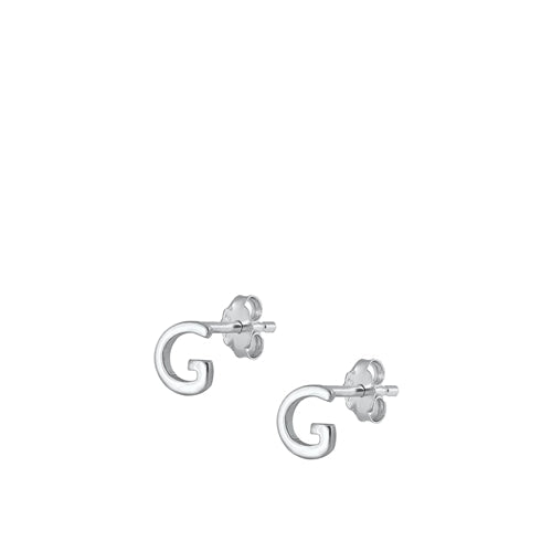 Sterling Silver Oxidized Rhodium Plated Letter G Stud Earrings