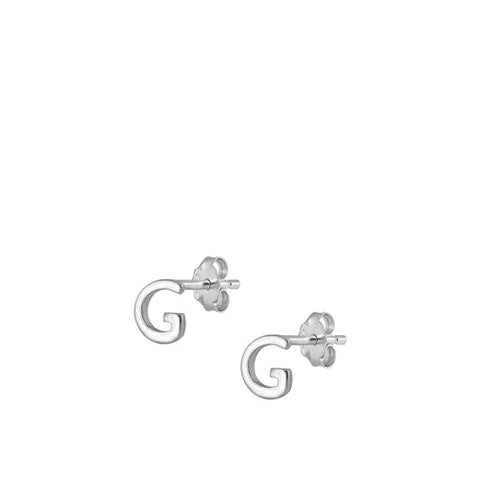 Sterling Silver Oxidized Rhodium Plated Letter G Stud Earrings