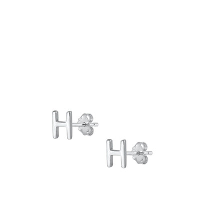 Sterling Silver Oxidized Rhodium Plated Letter H Stud Earrings