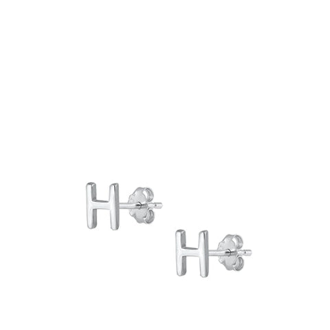 Sterling Silver Oxidized Rhodium Plated Letter H Stud Earrings