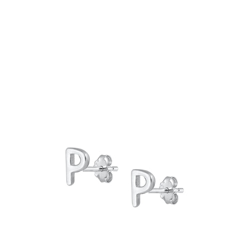 Sterling Silver Oxidized Rhodium Plated Letter P Stud Earrings