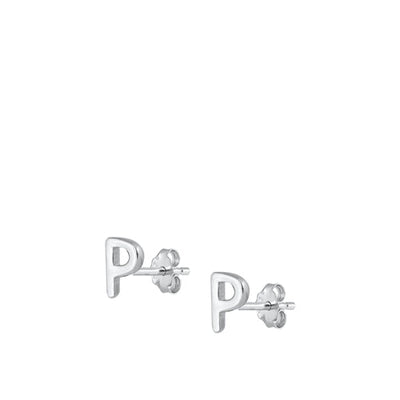 Sterling Silver Oxidized Rhodium Plated Letter P Stud Earrings