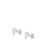 Sterling Silver Oxidized Rhodium Plated Letter P Stud Earrings