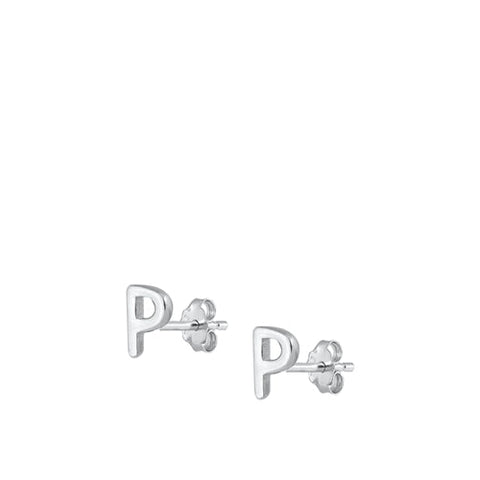 Sterling Silver Oxidized Rhodium Plated Letter P Stud Earrings