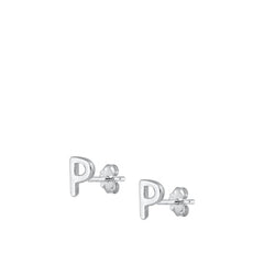 Sterling Silver Oxidized Rhodium Plated Letter P Stud Earrings