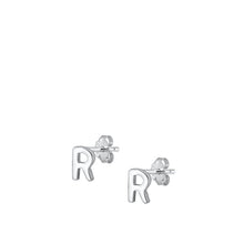 Load image into Gallery viewer, Sterling Silver Oxidized Rhodium Plated Letter R Stud Earrings