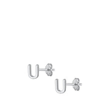Load image into Gallery viewer, Sterling Silver Oxidized Rhodium Plated Letter U Stud Earrings