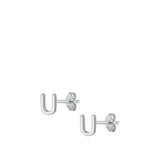 Sterling Silver Oxidized Rhodium Plated Letter U Stud Earrings