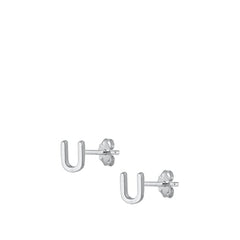 Sterling Silver Oxidized Rhodium Plated Letter U Stud Earrings