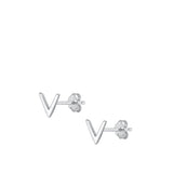 Sterling Silver Oxidized Rhodium Plated Letter V Stud Earrings