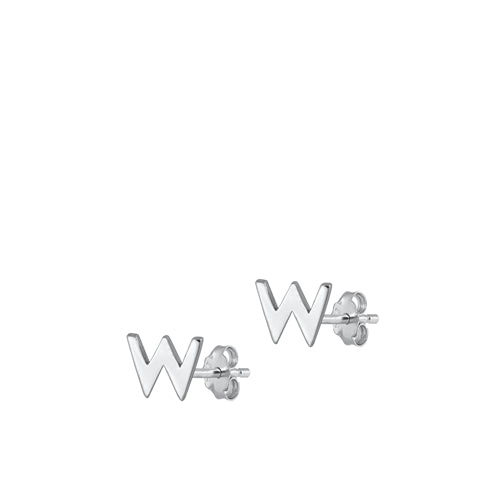 Sterling Silver Oxidized Rhodium Plated Letter W Stud Earrings