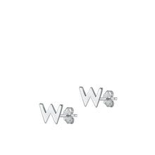 Load image into Gallery viewer, Sterling Silver Oxidized Rhodium Plated Letter W Stud Earrings