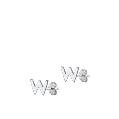 Sterling Silver Oxidized Rhodium Plated Letter W Stud Earrings