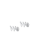 Sterling Silver Oxidized Rhodium Plated Letter W Stud Earrings