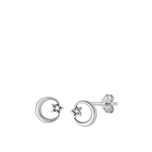 Load image into Gallery viewer, Sterling Silver Oxidized Star and Moon Stud Earrings