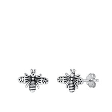 Load image into Gallery viewer, Sterling Silver Oxidized Bee Earrings