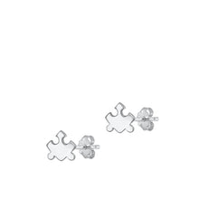 Load image into Gallery viewer, Sterling Silver Rhodium Plated Puzzle Piece Stud Earrings