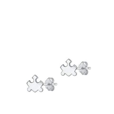 Sterling Silver Rhodium Plated Puzzle Piece Stud Earrings