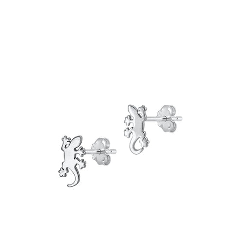 Sterling Silver Rhodium Plated Lizard Stud Earrings