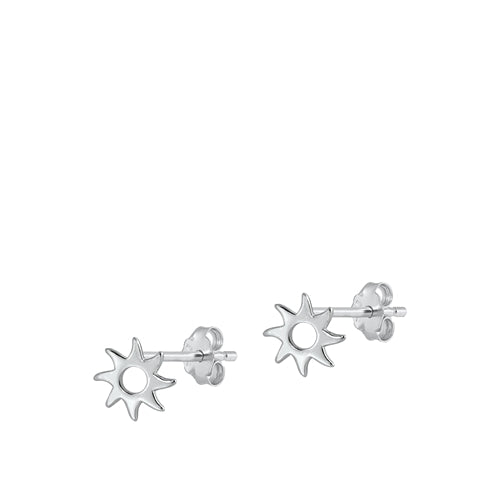 Sterling Silver Rhodium Plated Sun Stud Earrings