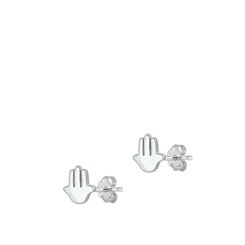Sterling Silver Rhodium Plated Hamsa Stud Earrings