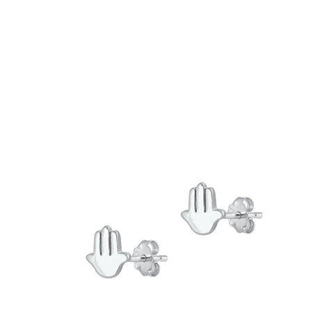 Sterling Silver Rhodium Plated Hamsa Stud Earrings