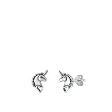Load image into Gallery viewer, Sterling Silver Oxidized Unicorn Stud Earrings