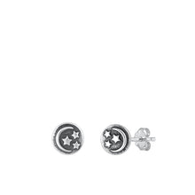 Load image into Gallery viewer, Sterling Silver Oxidized Moon And Stars Stud Earrings