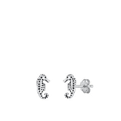 Sterling Silver Oxidized Seahorse Stud Earrings