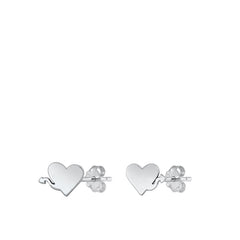 Sterling Silver Rhodium Plated Heart With Tail Stud Earrings