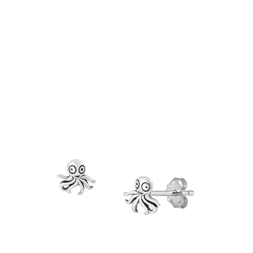 Sterling Silver Oxidized Octopus Stud Earrings