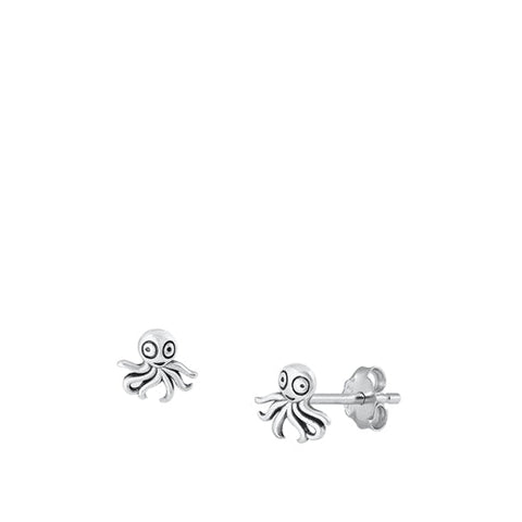 Sterling Silver Oxidized Octopus Stud Earrings
