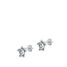 Load image into Gallery viewer, Sterling Silver Oxidized Turtle And Peace Sign Stud Earrings