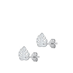 Sterling Silver Rhodium Plated Tropical Leaf Stud Earrings