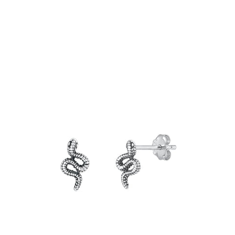 Sterling Silver Oxidized Snake Stud Earrings