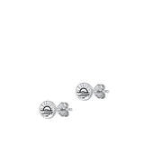 Sterling Silver Oxidized Beach and Sunset Stud Earrings