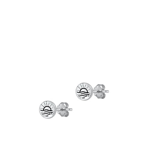 Sterling Silver Oxidized Beach and Sunset Stud Earrings
