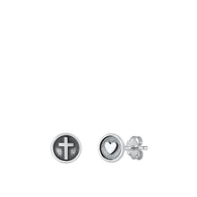 Load image into Gallery viewer, Sterling Silver Oxidized Cross and Heart Stud Earrings
