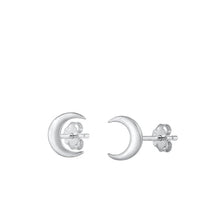 Load image into Gallery viewer, Sterling Silver Rhodium Plated Moon Earrings