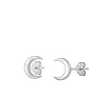 Sterling Silver Rhodium Plated Moon Earrings