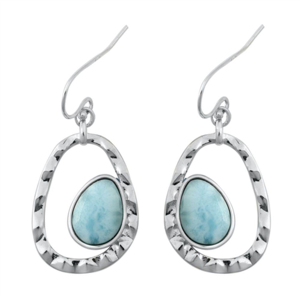 Sterling Silver Genuine Larimar Stone Earrings - silverdepot