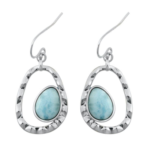 Sterling Silver Genuine Larimar Stone Earrings